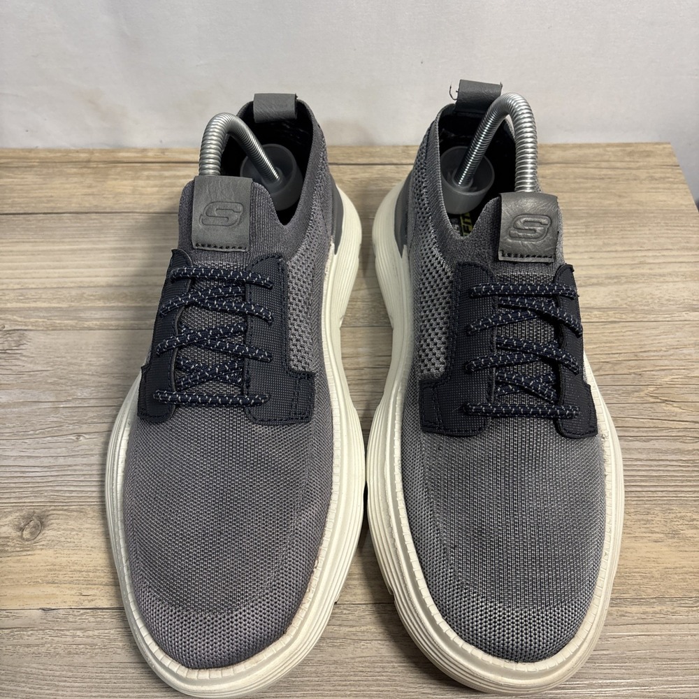 Skechers Men 7.5 Garza Alandis Sneaker Gray Blue‎ Knit Slip On Stretch Lace Shoe - Picture 4 of 15